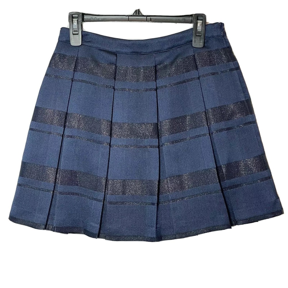 Vineyard Vines Pleated‎ Mini Skirt 4 Blue Plaid Metallic Jacquard Clueless Y2K